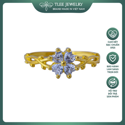 Nhẫn bạc nữ TLEE cỏ bốn lá mạ vàng 14k đính đá cao cấp TLEE JEWELRY A0135