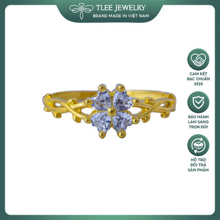  Nhẫn bạc nữ TLEE cỏ bốn lá mạ vàng 14k đính đá cao cấp TLEE JEWELRY A0135 