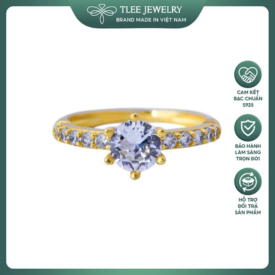 Nhẫn bạc nữ TLEE đá sáu chấu mạ vàng 14k viền bằng sang trọng TLEE JEWELRY A0132
