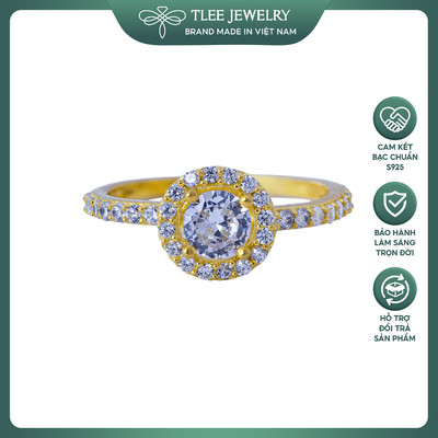 Nhẫn bạc nữ TLEE đá tròn mạ vàng 14k sang trọng TLEE JEWELRY A0131