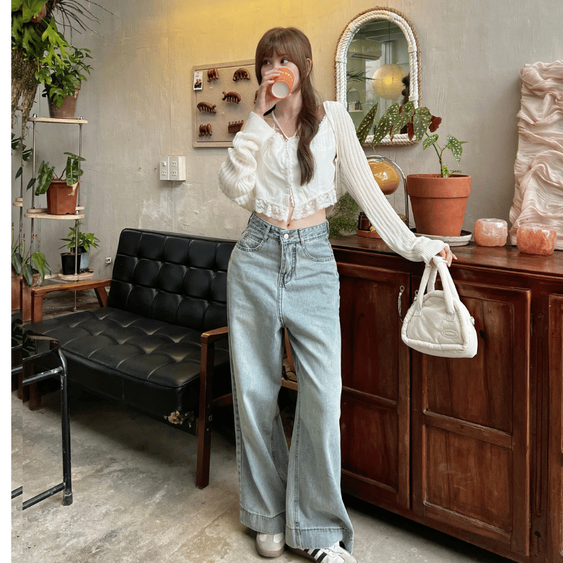 Quần jeans ống rộng bò nữ cạp lưng cao màu xanh đen be chất không co giãn gấu bản to bigsize phong cách Hàn Quốc Meisy | BigBuy360 - bigbuy360.vn
