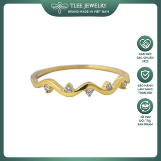 Nhẫn bạc nữ TLEE mặt sóng đính đá mạ vàng 14k cao cấp TLEE JEWELRY A0127