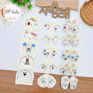 Sét mũ bao tay bao chân bé trai bé gái chất petit mềm mịn co dãn thấm hút mồ hôi