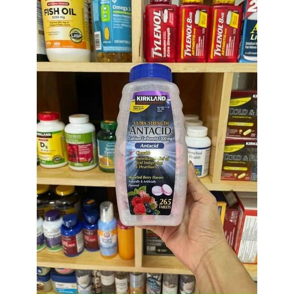 265 viên Antacid hỗ trợ bao tử dạ dày đầy hơi chướng bụng Calcium Carbonate Kirkland chuẩn Mỹ