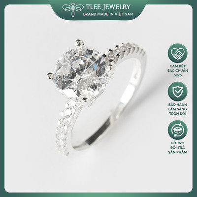 Nhẫn bạc nữ TLEE trụ đá bốn chấu ổ đá 8 ly sang trọng TLEE JEWELRY A0115