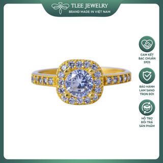 Nhẫn bạc nữ TLEE mặt vuông mạ vàng 14k nạm đá viền cao cấp TLEE JEWELRY A0111