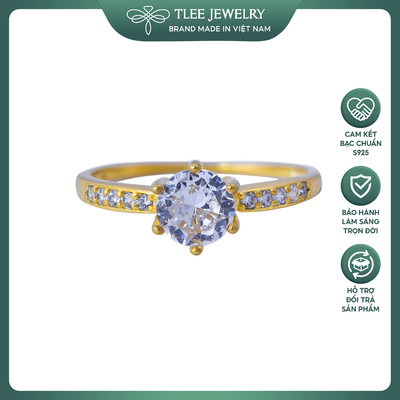 Nhẫn bạc nữ TLEE sáu chấu mạ vàng 14k nạm đá cao cấp TLEE JEWELRY A0110