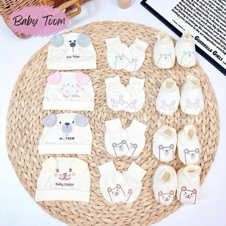Sét mũ bao tay bao chân bé trai bé gái sơ sinh chất thun mềm mịn đàn hồi tốt mát mẻ thấm hút mồ hôi