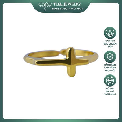 Nhẫn bạc TLEE thánh giá, chữ thập basic mạ vàng 14k TLEE JEWELRY A0106