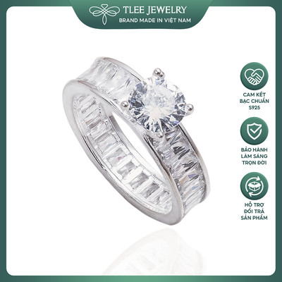 Nhẫn bạc nữ TLEE trụ đá bốn chấu viền đá kết cao cấp TLEE JEWELRY A0101
