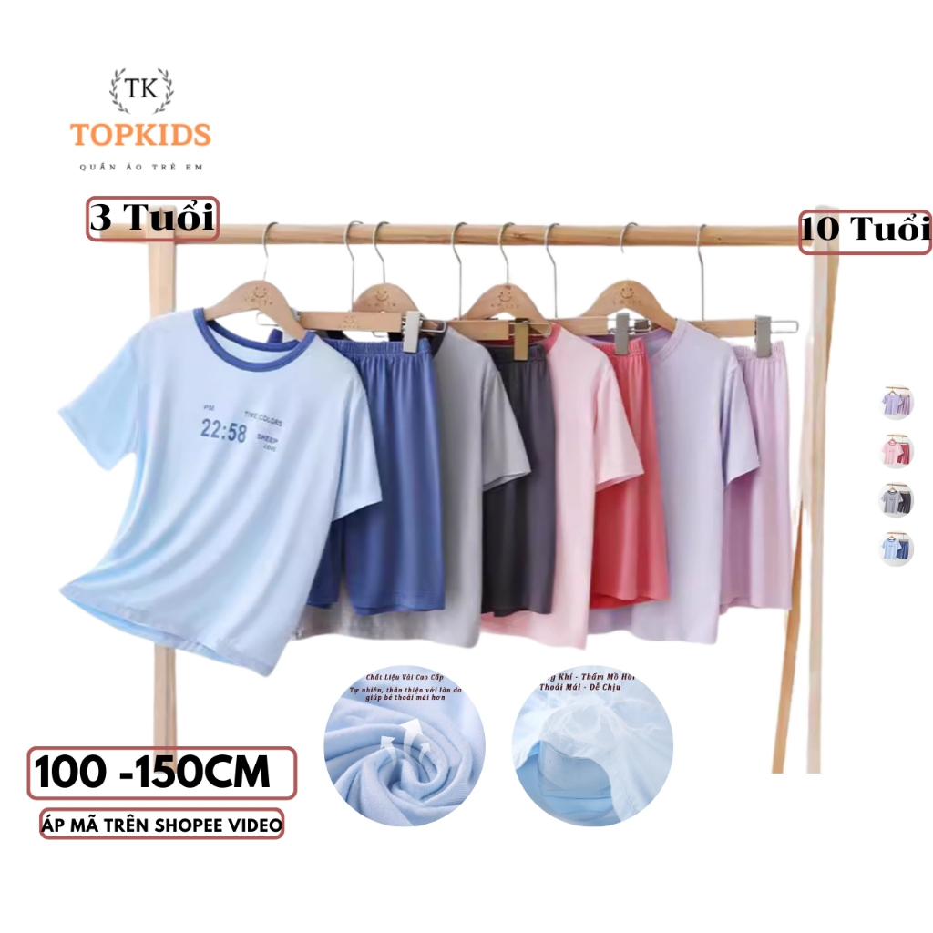 Đồ Bộ Bé Trai Bé Gái TOPKIDS Bộ Đồ Ngủ Cộc Tay Cho Bé Mùa Hè Chất Thun Cotton Lụa Mềm Mát TK19