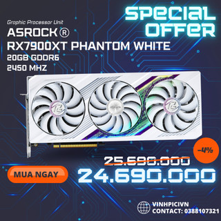 Card màn hình asrock rx 7900xt phantom gaming white 20gb oc