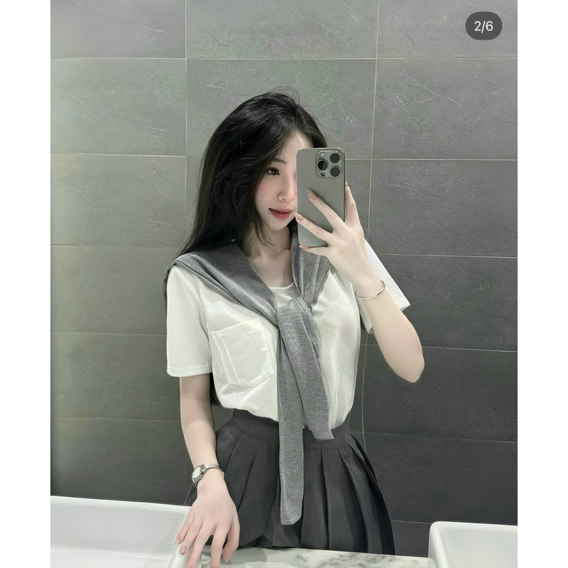 Sét Váy Thuỷ Thủ Nữ 3 Món Gồm Áo Thun Túi Nguc + Khăn Choàng + Chân Váy Xếp Ly | BigBuy360 - bigbuy360.vn