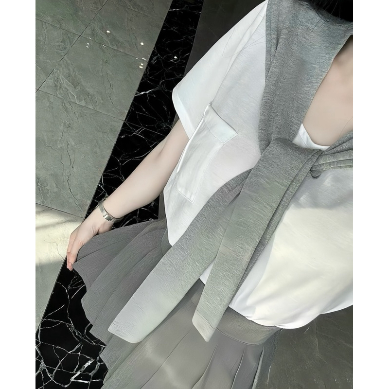 Sét Váy Thuỷ Thủ Nữ 3 Món Gồm Áo Thun Túi Nguc + Khăn Choàng + Chân Váy Xếp Ly | BigBuy360 - bigbuy360.vn