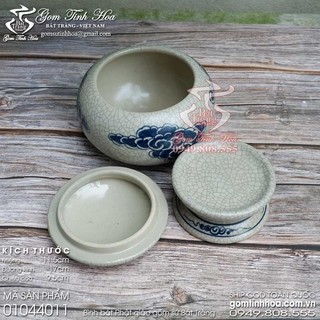 Bình bát khất thực gốm sứ Bát Tràng men rạn cổ vẽ tản vân