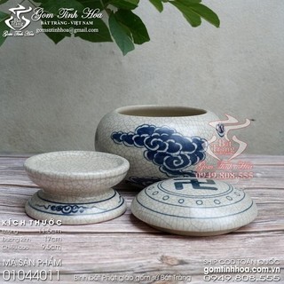 Bình bát khất thực gốm sứ Bát Tràng men rạn cổ vẽ tản vân