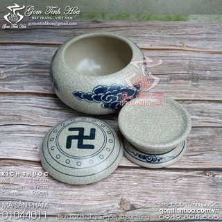 Bình bát khất thực gốm sứ Bát Tràng men rạn cổ vẽ tản vân