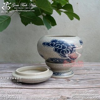 Bình bát khất thực gốm sứ Bát Tràng men rạn cổ vẽ tản vân