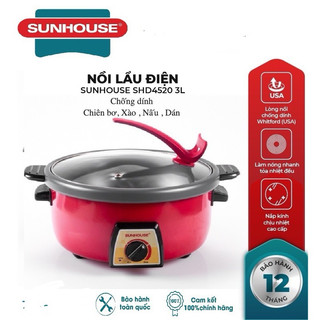 NỒI LẨU ĐIỆN,nồi nấu  ĐA NĂNG sunhouse dung tích 3L công suất 1300w,nồi lẩu bareti ,hàng chính hãng bao lỗi 1 đổi 1