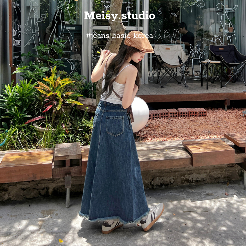 Chân váy jeans bò nữ dáng xòe dài cạp lưng cao chất không co giãn phong cách Hàn Quốc Meisy | BigBuy360 - bigbuy360.vn