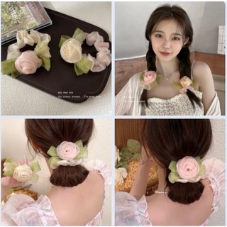 Chun cột tóc srunchies cột tóc voan hoa hồng màu nhẹ nhàng thanh lịch sang trọng