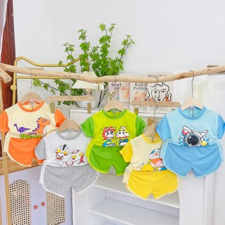    MINGY BABY   Bộ quần áo thun lạnh in hình lớn phi hành gia shin quần vát vuông cho bé trai bé gái 