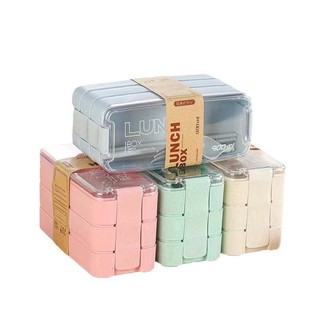 Hộp cơm 3 tầng chất liệu lúa mạch - Cặp lồng cơm lúa mạch tặng thìa đũa