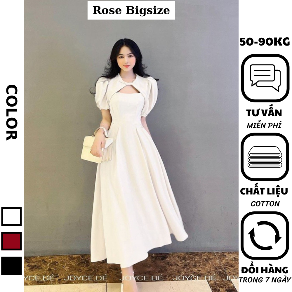 Rose Bigsize - Đầm Bigsize Nữ , Váy Dự Tiệc Sang Chảnh Dáng Xòe Xoắn Cổ Chất Cotton Mềm Mịn Cho Người Mập 50-90kg