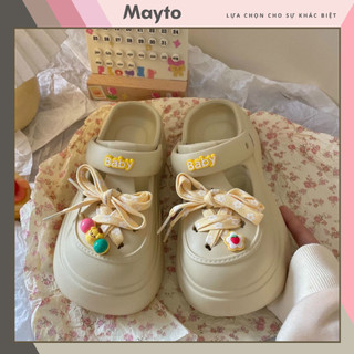 Dép cross sục nữ form Mary Jane kèm set Sticker dây thắt kiểu sandal quai hậu Mayto CS-84