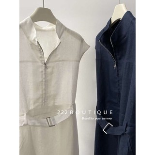 Váy linen cổ đức belt basic newpost 241579