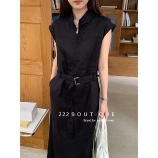 Váy linen cổ đức belt basic newpost 241579