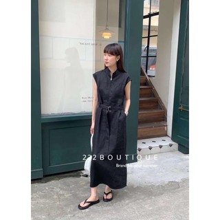 Váy linen cổ đức belt basic newpost 241579