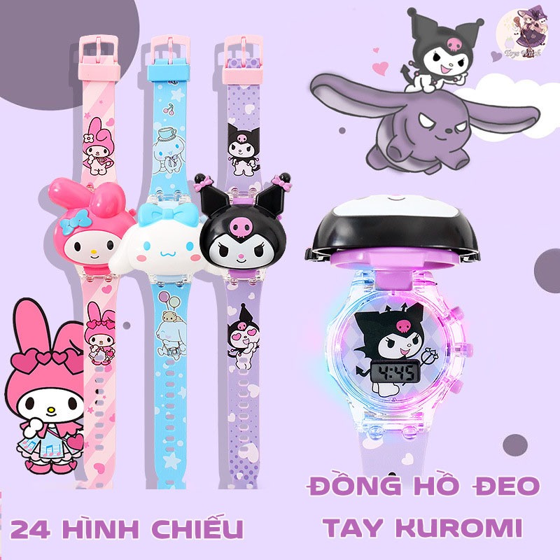 Đồng Hồ Đeo Tay Hình Kuromi /Cinnamonroll / Hello Kitty /Elsa Kèm 24 Hình Chiếu 3D Dễ Thương Có Hiển Thị Ngày Giờ Cho Bé