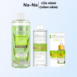 Bộ sản phẩm kem dưỡng, serum, toner Mezo xanh lá Bielenda cho da dầu mụn giúp da căng bóng, mịn màng