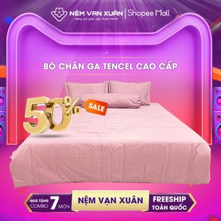 Bộ chăn ga tencel cao cấp thoáng mát thiết kế đơn giản sang trọng hồng nhạt đầy đủ mọi kích thước