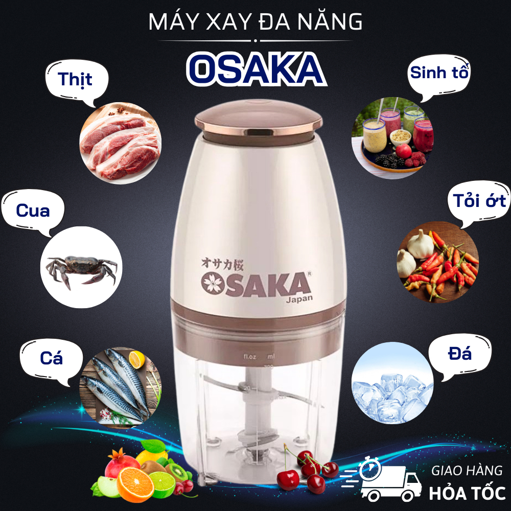 Máy Xay Đa Năng Osaka Nắp Đồng Công Suất 350W - Máy Xay Sinh Tố Cầm Tay, Máy Xay Thịt Mini Cao Cấp Lưỡi Dao Không Gỉ