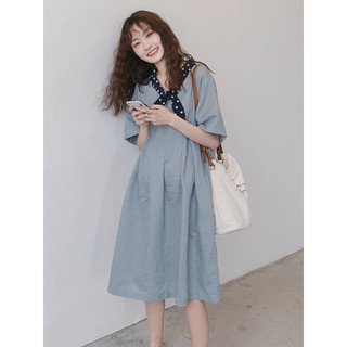 Đầm babydoll form rộng cổ phối nơ bi 2hand