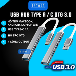 USB hub type C/A OTG USB 3.0 tốc độ cao, bộ chia cổng usb, mở rộng 4 cổng cho laptop PC macbook - BStore B-Store
