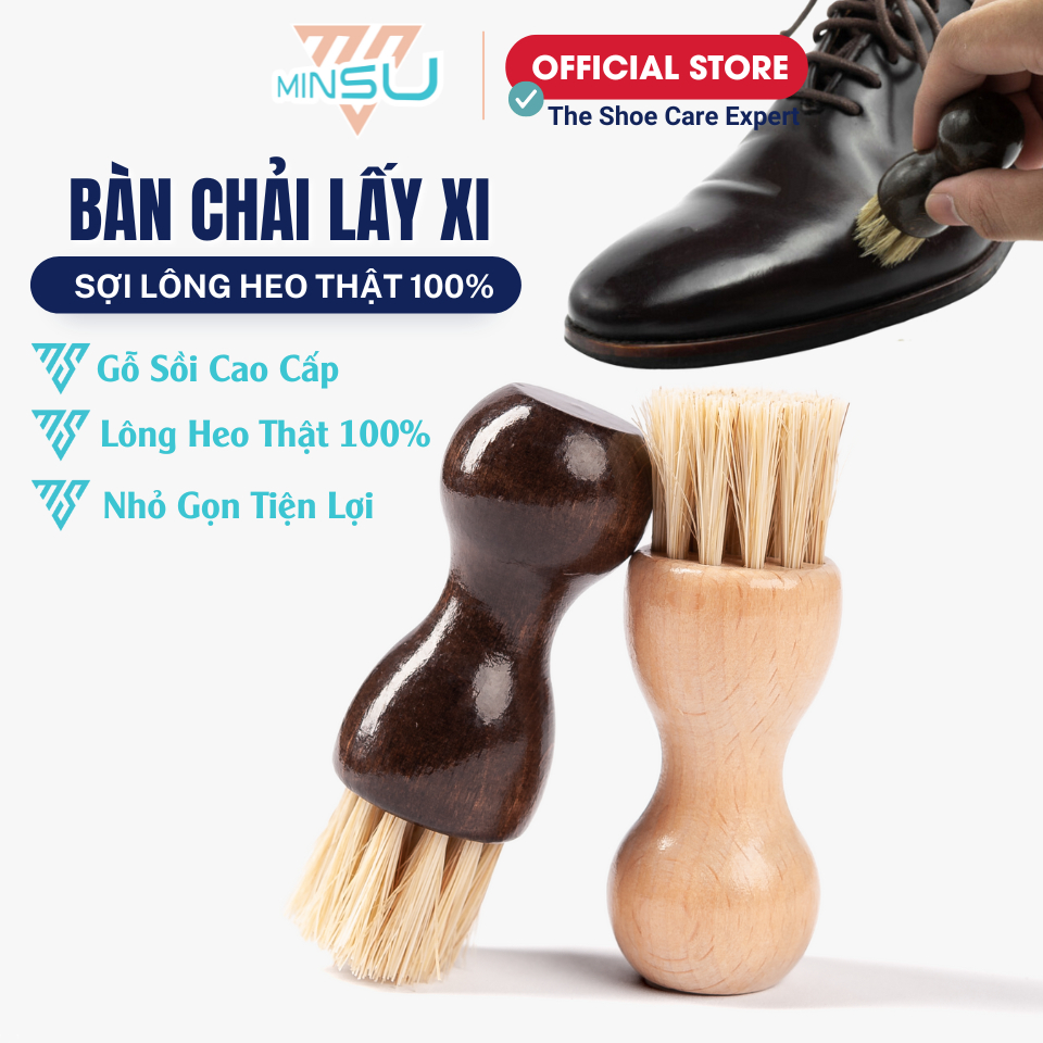 Bàn Chải Lấy Xi Lông Heo Đầu Tròn Mini MINSU M2419 Chuyên Dùng Vệ Sinh, Chấm Quét Đánh Xi Kẽ Chi Tiết Nhỏ cho Giày Da