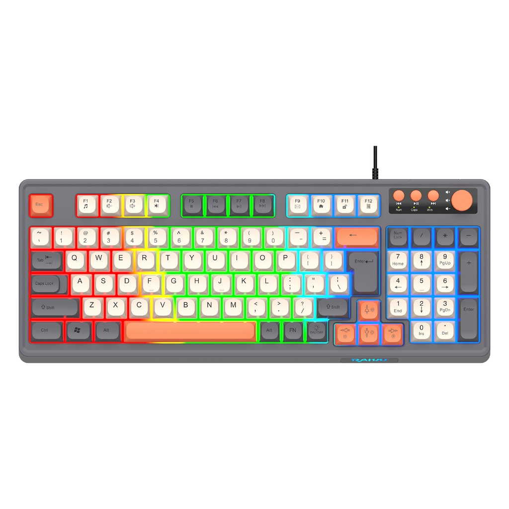Bàn phím giả cơ Gaming RaiKu K98 full size - Led Rainbow siêu đẹp - Có núm xoay - Phím BPT - Gõ êm | BigBuy360 - bigbuy360.vn