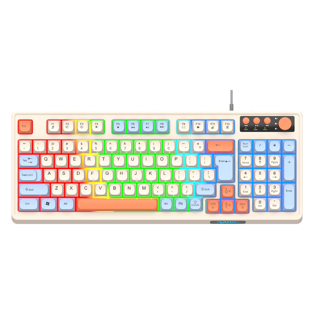 Bàn phím giả cơ Gaming RaiKu K98 full size - Led Rainbow siêu đẹp - Có núm xoay - Phím BPT - Gõ êm | BigBuy360 - bigbuy360.vn
