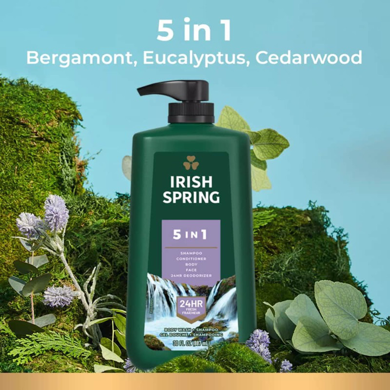 Sữa tắm gội toàn thân cho nam Irish Spring 5 in 1 887ml