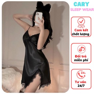 Váy ngủ sexy phối ren xẻ đồ ngủ phi lụa 2 dây mặc nhà gợi cảm CARY