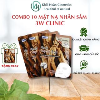 Combo 10 Túi Mặt nạ giấy nhâm sâm dưỡng trắng da dưỡng ẩm chiết xuất từ nhân sâm 3W Clinic Hàn Quốc