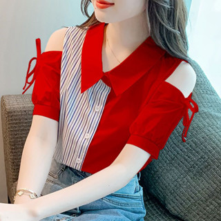  Áo Sơmi Kẻ Hở Vai Vải Lụa Mềm Mại Không Nhăn M17 