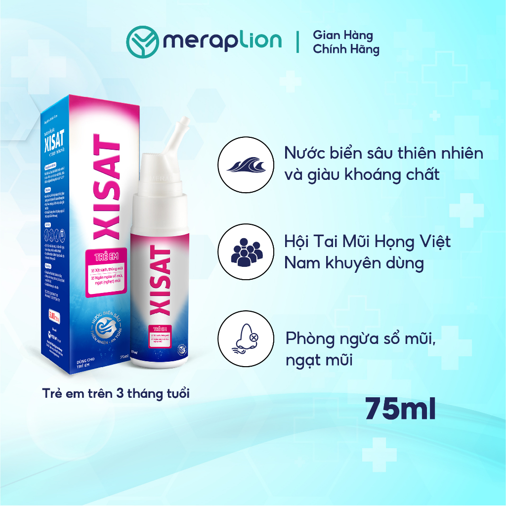  Combo 3 Xịt mũi nước biển sâu XISAT Trẻ em 75ml giúp vệ sinh mũi phòng ngừa sổ mũi viêm xoang 