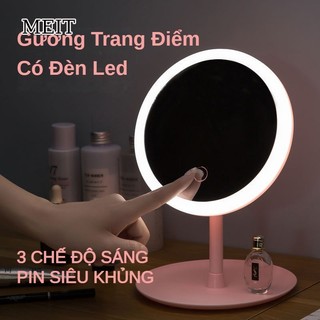 Gương trang điểm MEIT Gương LED trang điểm để bàn tích hợp đèn cảm ứng 3 chế độ màu xoay 90 độ