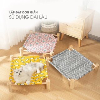 Giường gỗ cho thú cưng kèm vải Linen thoáng khí giúp thú cưng thoải mái khi sử dụng