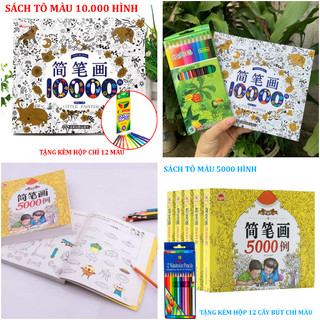 Set tập tô màu 5000/10.000 hình tặng kèm bút chì màu
