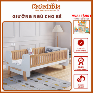 Giường gỗ cho bé babakids chất liệu gỗ sồi phong cách bắc âu hiện đại phù hợp với bé từ 0-13 tuổi